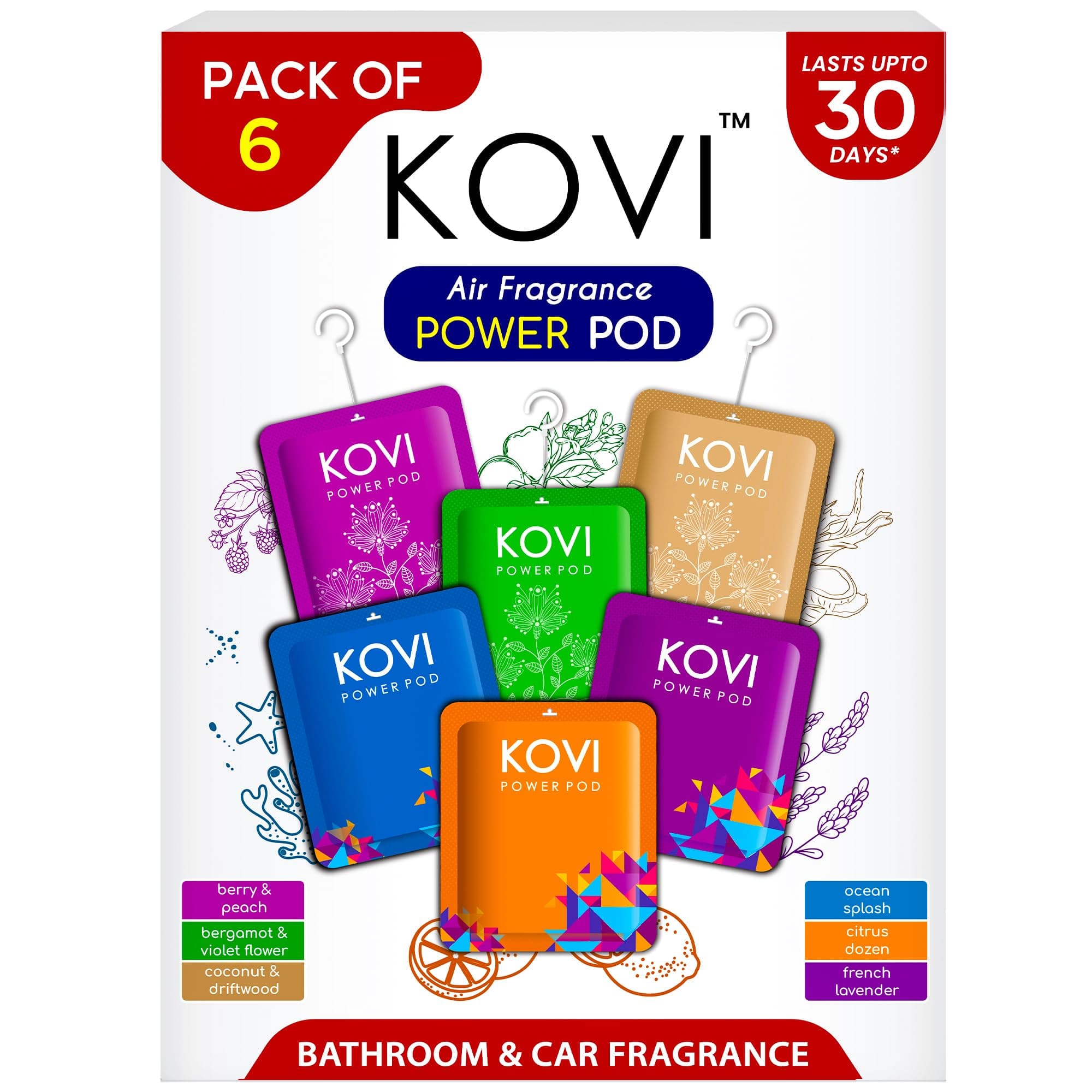 KOVI Air Fragrance Power Pod for Bathroom and Car, Long-Lasting Fragrance, Infused with Essential Oils, Lasts Up to 30 Days, Pack of 6 (10g Each) on Amazon.ae - Price Tracker