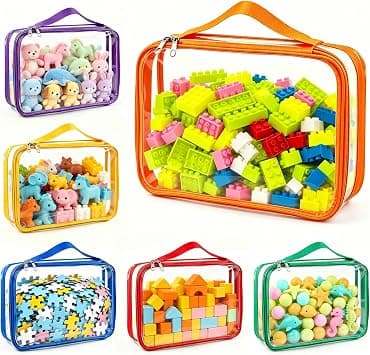 6 Packs Clear 𝐓𝐨𝐲 Storage Bags with Handles, 𝐓𝐨𝐲 Organizer And Storage Bags with Zipper for Building Blocks Puzzles Board Games, Waterproof & Dustproof Organizers Bags For 𝐓𝐨𝐲s, 6 Colors - متتبع أسعار Amazon.sa