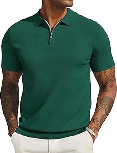 COOFANDY Mens Zipper Polo Shirts Short Sleeve Casual Knit Polo Shirts Lightweight Golf Shirt - Amazon.ae Price Tracker