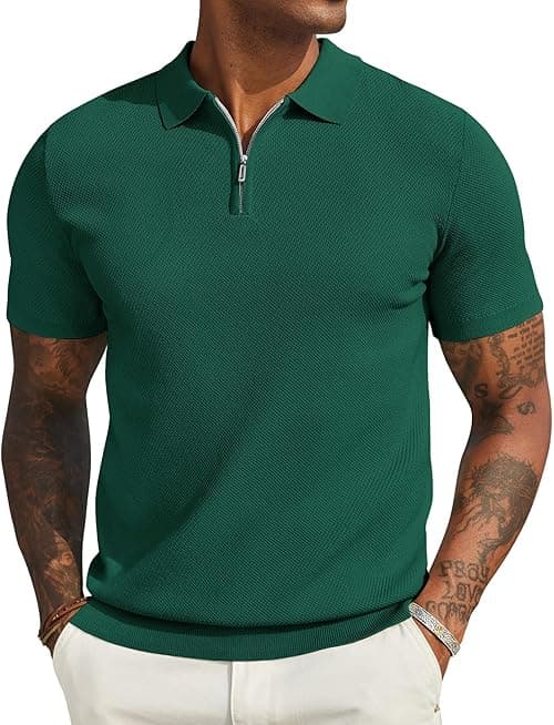 COOFANDY Mens Zipper Polo Shirts Short Sleeve Casual Knit Polo Shirts Lightweight Golf Shirt on Amazon.ae - Price Tracker