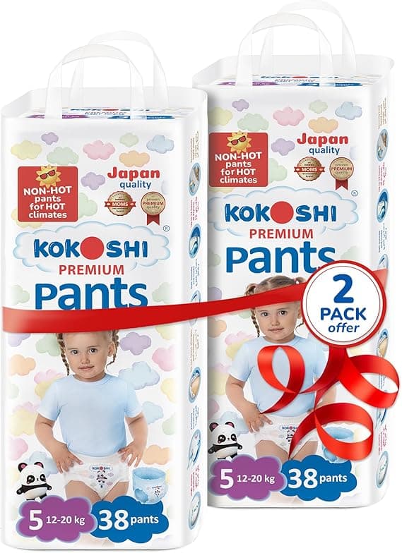 Kokoshi Premium Baby Pants Size 5 (12–20kg), 76 pcs – Ultra-Soft, Hypoallergenic, 12h Protection, Breathable, Leak-Proof Japanese Pull-Up Nappies on Amazon.ae - Price Tracker