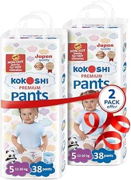 Kokoshi Premium Baby Pants Size 5 (12–20kg), 76 pcs – Ultra-Soft, Hypoallergenic, 12h Protection, Breathable, Leak-Proof Japanese Pull-Up Nappies on Amazon.ae - Price Tracker