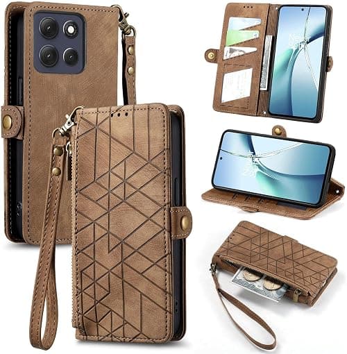 Compatible with Motorola Moto G77 5G Compatible with Motorola Moto G67 5G Flip Stand Zipper wallet Magnetic clasp Lanyard Protective Case Brown على Amazon.ae - متتبع الأسعار