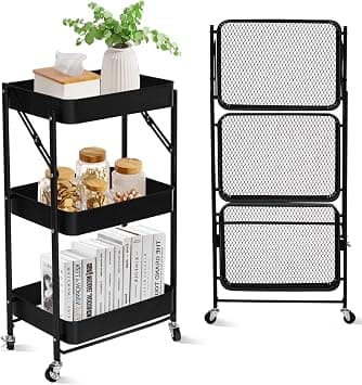 SKY-TOUCH 3 Tier trolley organizer,Foldable Metal Rolling Utility Cart Organizer, Multipurpose Organizer Trolley with Casters for Kitchen, Bedroom, Bathroom, Office, Laundry Room and Garage Black on Amazon.ae - Price Tracker