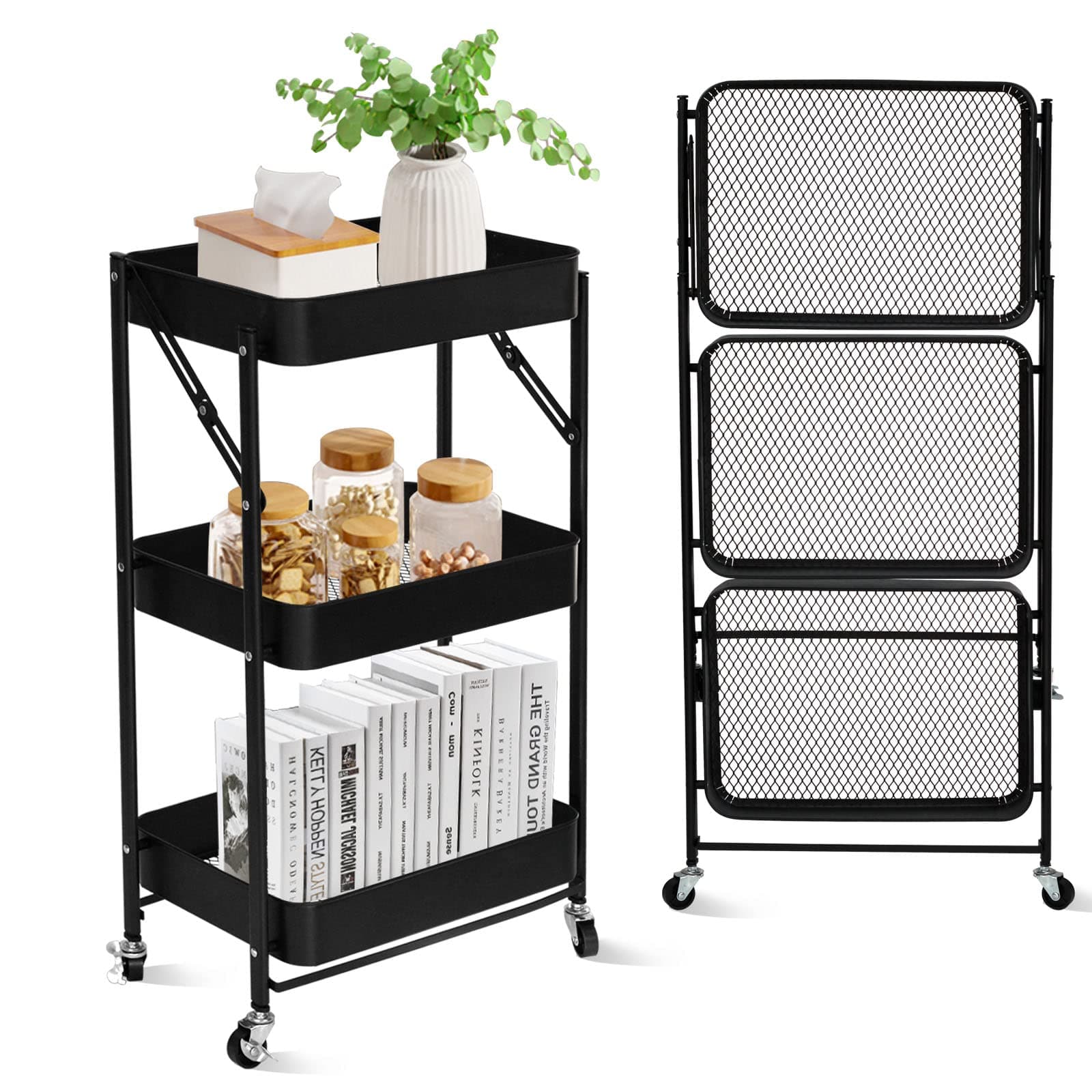 SKY-TOUCH 3 Tier trolley organizer,Foldable Metal Rolling Utility Cart Organizer, Multipurpose Organizer Trolley with Casters for Kitchen, Bedroom, Bathroom, Office, Laundry Room and Garage Black on Amazon.ae - Price Tracker