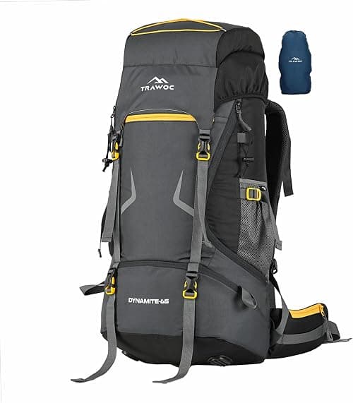 TRAWOC DYNAMITE 65L Travel Backpack for Hiking Trekking Bag Camping Rucksack for Men & Women with Rain Cover/Shoe Compartment MHK002 on Amazon.ae - Price Tracker