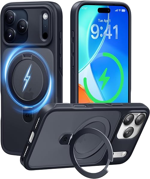 CASEKOO Ultra-Magnetic Stand for iPhone 17 Pro Max Case [Military Drop Protection] [Compatible with MagSafe] Shockproof Translucent Matte Slim Ring Holder Case for iPhone 17 ProMax 6.9", Black on Amazon.ae - Price Tracker