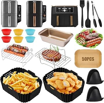Hot Air Fryer Accessories for Ninja Double Stack XL SL400EU 9.5 L, Pack of 17 Airfryer Silicone Mould Accessories for Ninja SL400EU, AF400EU Double Hot Air Fryer, Includes Cooking Grate, Baking Paper on Amazon.ae - Price Tracker