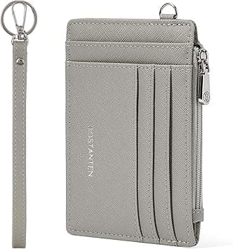 BOSTANTEN Credit Card Holder for Women RFID Leather Wallets Small Slim Keychain Wallet with ID Window, Grey, Keychain Included on Amazon.ae - Price Tracker