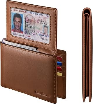 Genuine Leather Wallet for Men, Slim Rfid Blocking Bifold Mens Wallet, 12 Card Slots (2 ID windows) Card Holder Wallet with Gift Box, C-Brown على Amazon.ae - متتبع الأسعار