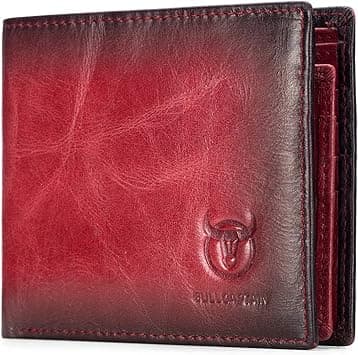 BULLCAPTAIN RFID Wallets for Men Slim Bifold Genuine Leather Front Pocket Wallet with 2 ID Windows QB-05（Crimson ） on Amazon.ae - Price Tracker