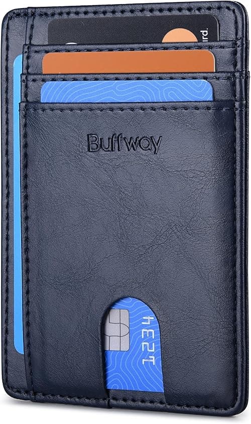 Buffway Mens Slim Wallet, Minimalist Thin Front Pocket Leather Credit Card Holder with RFID Blocking for Work Travel on Amazon.ae - Price Tracker