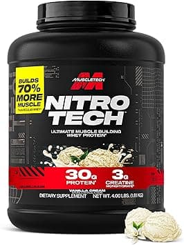 MuscleTech | Nitro-Tech | Whey Protein Isolate & Peptides for Men and Women | 30g of Protein & 3g of Creatine | Muscle Building & Faster Recovery | Vanilla Cream | 1810 grams | 39 servings - Amazon.ae Price Tracker