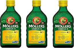 Moller's Cod Liver Oil | Dietary Supplement with Omega-3 EPA, DHA & Vitamins A, D & E | Lemon Flavor | 250ml x 3 - Best Deal Finder