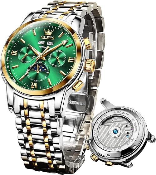 OLEVS Luxury Automatic Watch No Battery Men Mechanical Waterproof Stainless Steel Wrist Watch Tourbillon Skeleton Self Winding Wristwatch Adjustable Bracelet(No Battery Required) on Amazon.ae - Price Tracker