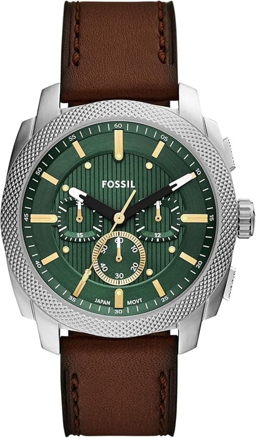 Fossil Men's Machine Chronograph Stainless Steel Watch, Brown Leather/Silver/Green, 44MM on Amazon.ae - Price Tracker