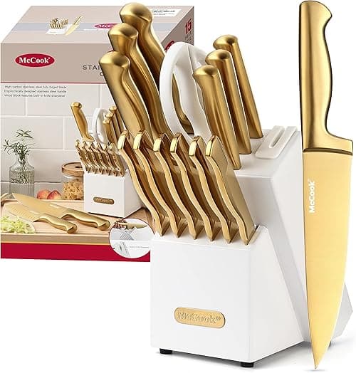 McCook® Knife Sets, Golden Titanium Stainless Steel Kitchen Knife Block Sets with Built-in Sharpener on Amazon.ae - Price Tracker