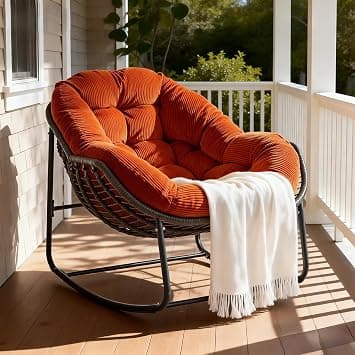 YDcosyfy Papasan Rocking Chair with Thick Cushion, Indoor Outdoor Comfy Patio Chair with Upgraded Steel Frame Oversized Wicker Lounge Chair for Front Porch, Garden, Bedroom, Living Room,Dark Orange on Amazon.ae - Price Tracker