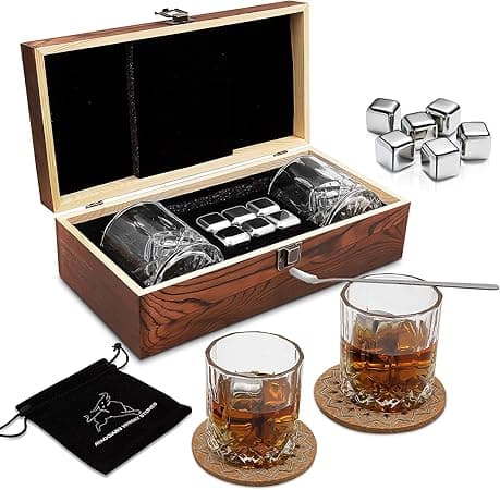 Whiskey Gift Sets for Men,Whisky Glass Set of 2,Stainless Steel Whisky Reusable Ice Stone Cubes,Gift for Christmas,Thanksgiving,Father‘s Day on Amazon.ae - Price Tracker