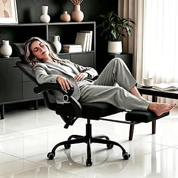 Office Chair, Ergonomic Office Chairs for Adults, Desk Chair, Computer Chair with Lumbar Support & Adjustable Headrest and Footrest, Home Office Mesh Task Chair, Study, Comfy, All Black على Amazon.ae - متتبع الأسعار