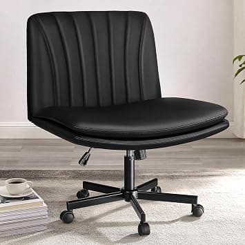 PUKAMI Criss Cross Chair with Wheels,PU Leather Armless Cross Legged Office Vanity Desk Chair for Home Office,Modern Swivel Height Adjustable Wide Seat(Black) on Amazon.ae - Price Tracker
