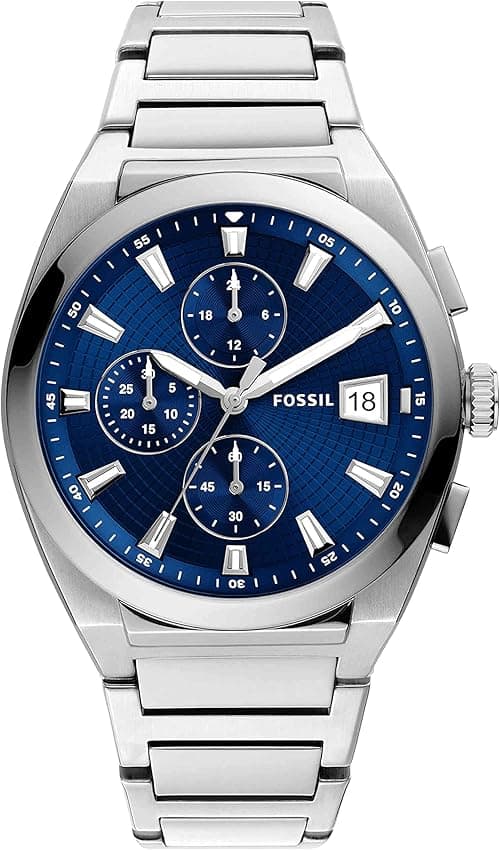 Fossil Men's Everett Stainless Steel Dress Quartz Chronograph Watch, Silver/Blue, on Amazon.ae - Price Tracker