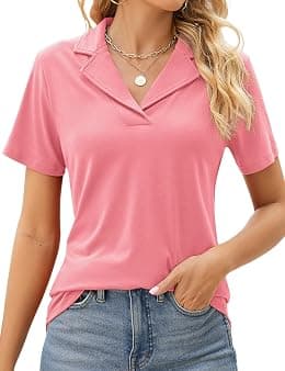 Rapbin Women's Polo Shirts Lapel Collar V Neck Short Sleeve Blouse Dressy Casual Tunic Tops - Best Deal Finder