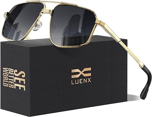LUENX Aviator Sunglasses for Men Square Polarized Polygon Lens - UV 400 Protection with Accessories on Amazon.ae - Price Tracker