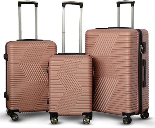 Lightweight Luggage Hard Shell Trolly with smooth spinner wheels and secured combination lock ABS Suitcases for travel (Rose Gold, 3Pcs Set 20/24/28 Inch) on Amazon - Best Deal Finder
