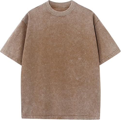 Men’s Cotton T-Shirt, Oversized, Unisex, Short-Sleeved, Casual, Loose Fit, Washed, Solid Color on Amazon - Best Deal Finder