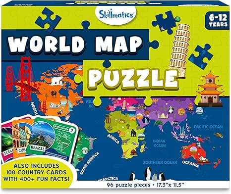 Skillmatics World Map Puzzle - 96 Piece Jigsaw Puzzle, Educational Toy, Geography for Kids, 400+ Facts, Gifts for Boys &amp; Girls Ages 6 to 12 on Amazon.ae - Price Tracker