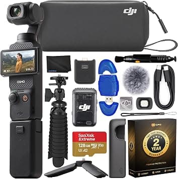 DJI مثبت جيمبال بوكيت 3 كريتور كومبو من اوسمو مع سيموس 1 قدم وفيديو 4K/120fps حزمة تثبيت 3 محاور مع بطاقة ذاكرة 128GB، مقبض مرن ثلاثي القوائم عنكبوت، كفالة - متتبع أسعار Amazon.sa