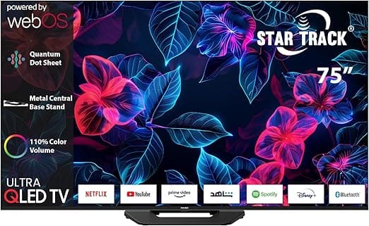 Star Track Ultra QLED Smart TV 75 inch 4K HDR10+ WebOS | Metal Central Base Stand | 110% Color Volume with Quantum Dot | 400 Nits Ultra Bright Display | Vision Atmos | AirPlay, Air Mouse Remote on Amazon.ae - Price Tracker