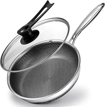 Frying Pan Nonstick with Lid, 28CM Deep Skillet, Stainless Steel Cookware Sauté Pan with Handle, Honeycomb Cooking Pot, Wok Pan Compatible with All Cooktops, Dishwasher Safe on Amazon.ae - Price Tracker