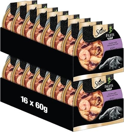 Sheba Cat Food Chicken with Shrimp &amp; Tuna Filets, from Natural Chicken Breast, Sheba Wet Food made for Reliable Consumption, Enriched with the Necessary Nutritional Requirements, Pack of 16x60g on Amazon.ae - Price Tracker