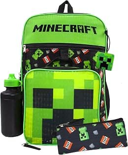Minecraft Unisex Kids Backpack Set | Rucksack Options Creeper TNT Zombie Skeleton Enderman Sprites Villains | Zip-Up & Hook Closure | Gamer Back to School Essentials Merch - دليلك لأفضل العروض