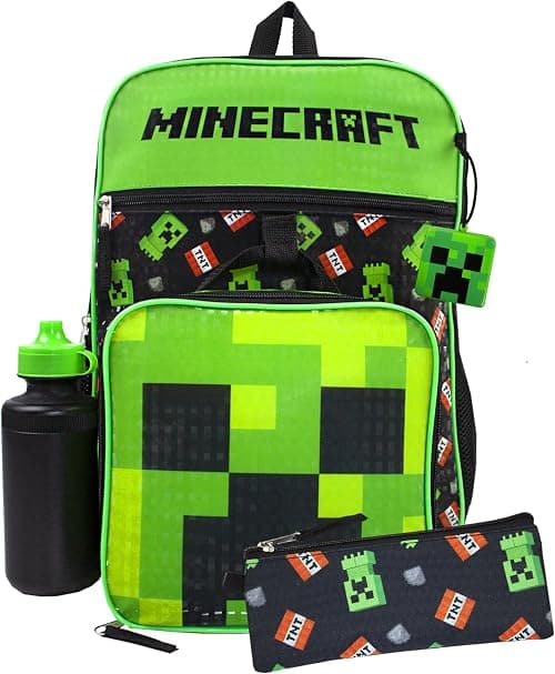 Minecraft Unisex Kids Backpack Set | Rucksack Options Creeper TNT Zombie Skeleton Enderman Sprites Villains | Zip-Up & Hook Closure | Gamer Back to School Essentials Merch على Amazon.ae - متتبع الأسعار