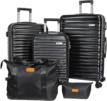 3-piece luggage set, luggage with wheels, rotating hardshell suitcase 5-piece set, Black, Fashion on Amazon - Best Deal Finder