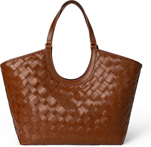 Large Woven Tote Bag for Women, Braided Shoulder Bag Designer Tote Purse Top-Handle Handbag Vegan Leather Under Arm Bag on Amazon.ae - Price Tracker