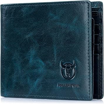 BULLCAPTAIN RFID Wallets for Men Slim Bifold Genuine Leather Front Pocket Wallet with 2 ID Windows QB-05 (Peacock Blue) on Amazon.ae - Price Tracker