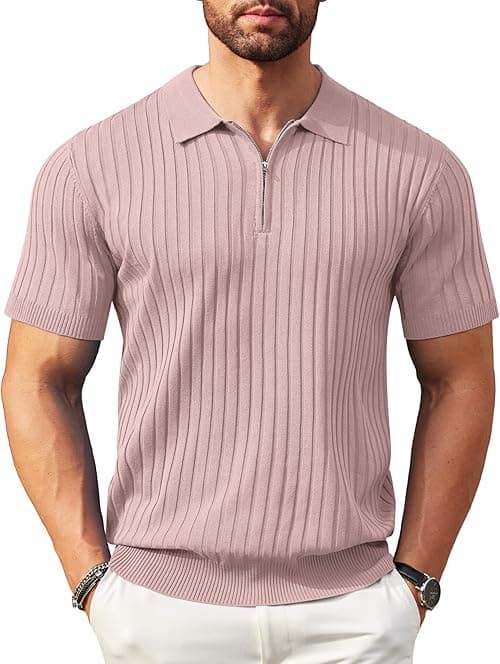 COOFANDY Men's Zipper Polo Shirts Short Sleeve Ribbed Knit Polo T Shirts Fashion Casual Golf Shirts on Amazon.ae - Price Tracker
