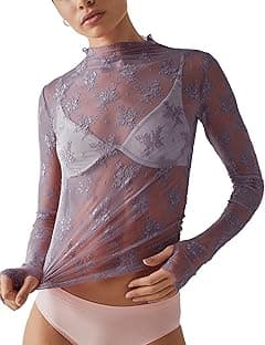 Ugerlov Women Blouse Long Sleeve Mesh Stand Collar See Through Floral Lace Top Opulent Garden - Amazon.ae Price Tracker