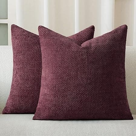 a moment Wine Red Chenille Cushion Cover Throw Pillow Covers 50 x 50 CM Pack of 2 Modern Decorative Pillowcase Farmhouse Cross Covers Home Decor for Sofa Bedroom Living Room on Amazon.ae - Price Tracker
