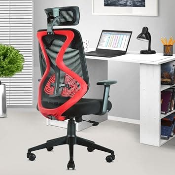 ASTRIDE Ergofit Ergonomic Office Chair for Home | 3-Years Warranty | 2D Headrest, Adjustable Arms & Lumbar Support | Tilt Lock Mechanism [Heavy Duty Nylon Base, Red-Black] on Amazon.ae - Price Tracker