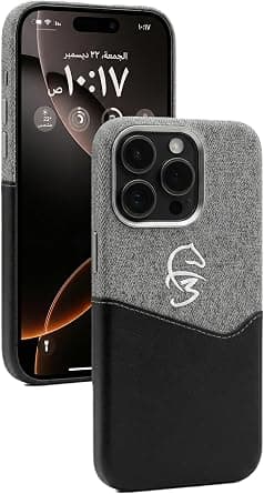 Next Store For iPhone 15 Pro Max 6.7-Inch Premium Two-Tone Leather and Fabric Hybrid Protective Cover Stylish Slim Anti-Scratch Back Modern Practical Design Professional Grade Shell (Grey/Black) - Best Deal Finder