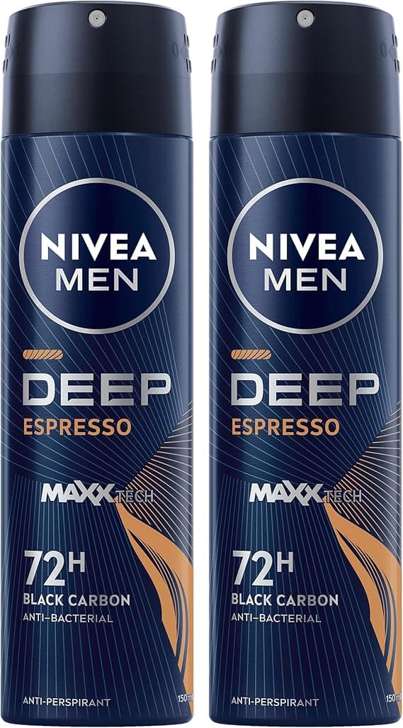 NIVEA MEN Antiperspirant Spray for Men, 72h Protection, DEEP Black Carbon Antibacterial, Espresso Scent, 2x150ml on Amazon.ae - Price Tracker