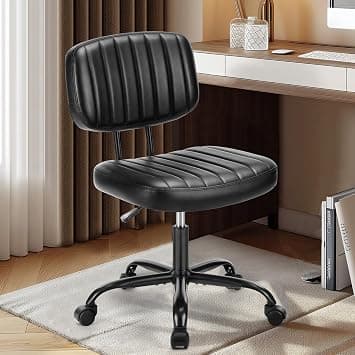 DUMOS Armless Home Office Desk Chair -Small Ergonomic with Low Back Lumbar Support, Height Adjustable PU Leather Computer Task with 360° Swivel Rolling Wheels, for Small Space, Black على Amazon.ae - متتبع الأسعار
