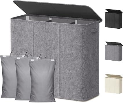 Lifewit Triple Laundry Hamper with Lid, Removable Laundry Bags, Light Gray on Amazon.ae - Price Tracker