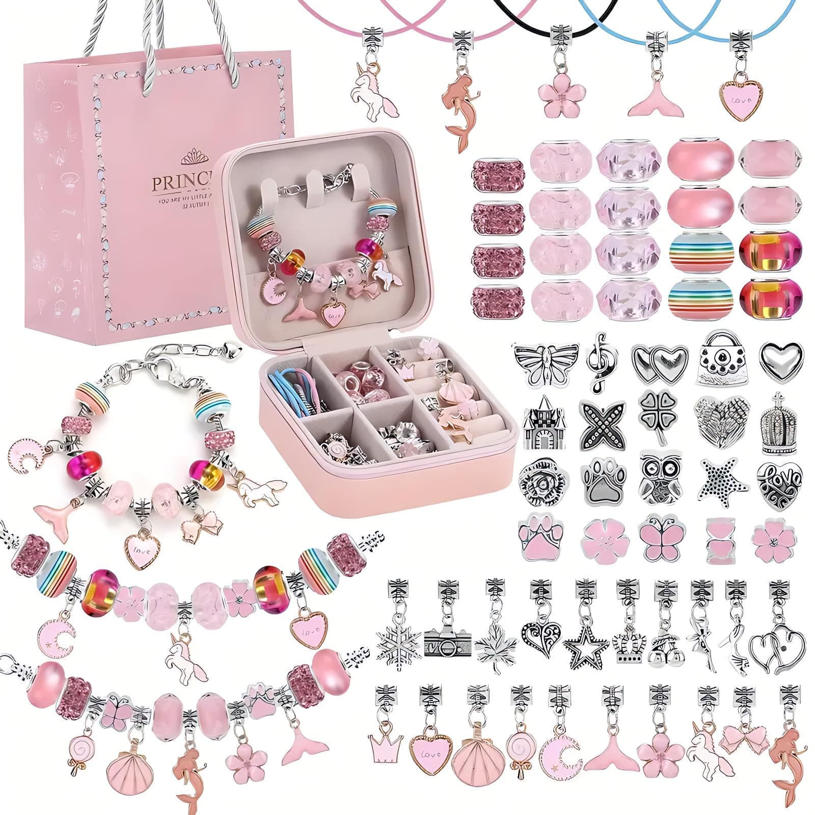 Beauenty Bracelet Making Kit for Girls,68PCs Charm Bracelets Kit with Jewelry Box, Jewelry Charms, Bracelets for DIY Craft, Bracelet Gift for Adults and Kids，Present For 3-12 Year Old Girl (pink) on Amazon.ae - Price Tracker
