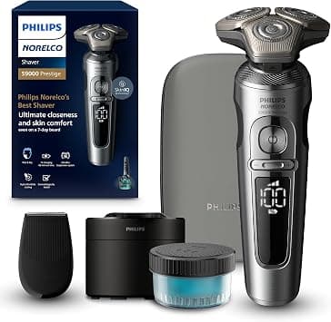 Philips Norelco Shaver Series 9000 Prestige, Wet and Dry Electric Shaver, Lift & Cut Shaving System, SenseIQ Technology, Precision Trimmer, Cleaning Pod and Premium Pouch, Bright Chrome, SP9841/84 على Amazon.ae - متتبع الأسعار